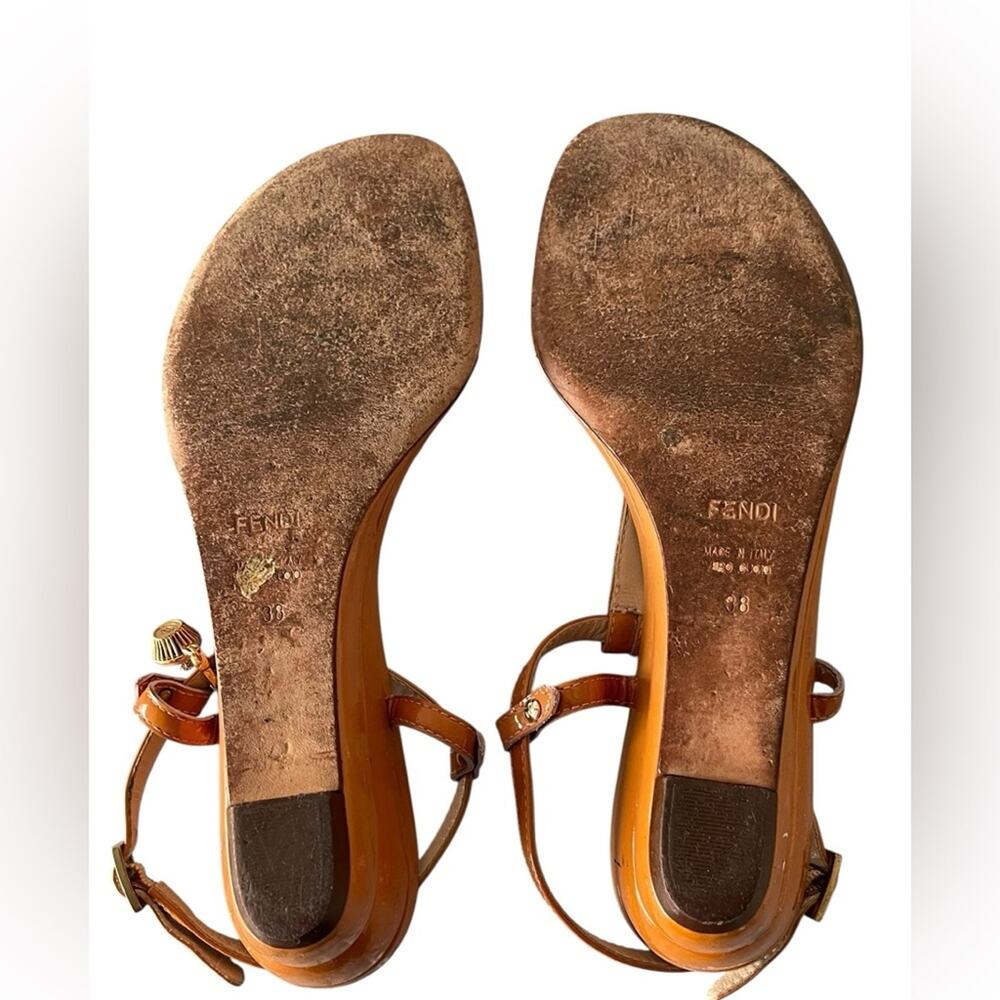 Fendi t-strap Brown patent Leather Women's Sandals Size:38/US:8 - Picture 7 of 8
